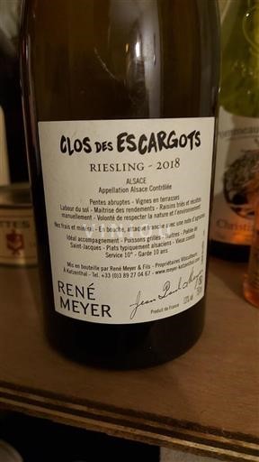 Vin Blanc sec Clos des Escargots René Meyer 2018 France Alsace Alsace Grand Cru AOC