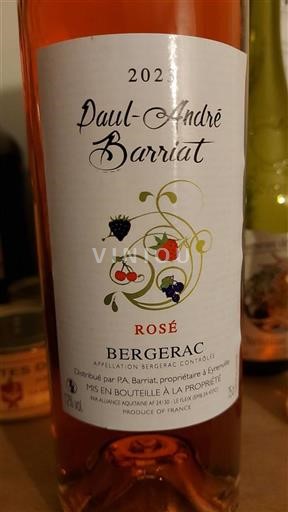 Vin Rosé sec Paul-André Barriat 2023 France Sud-Ouest Bergerac AOC