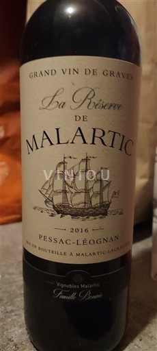 Vin Rouge sec La Réserve de Malartic Malartic 2016 France Bordeaux Pessac-Léognan AOC Grand Cru