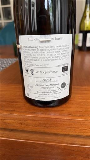 Alsace Grand Cru Domaine Valentin Zusslin Clos Liebenberg Monopole 2016