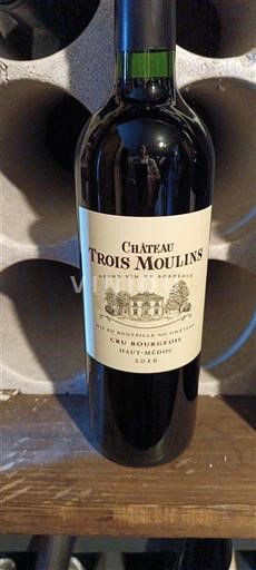 Vin Rouge sec Château Trois Moulins 2016 France Bordeaux Haut-Médoc AOC Cru Bourgeois