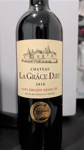 Burdeos Saint-Émilion Gran Cru Grand Cru Château La Grâce Dieu 2018