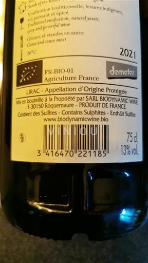 Rhône-dalen Lirac Biodynamic Wine 2021