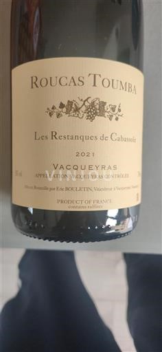 Rhônen laakso Vacqueyras Roucas Toumba Les Restanques de Cabassole 2021