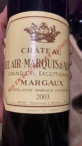 Bordeaux Margaux Grand Cru Bel Air-Marquis Aligre 2003