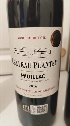 Bordeaux Pauillac Cru Bourgeois Château Plantey 2016