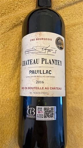 Bordéus Pauillac Cru Bourgeois Château Plantey 2016