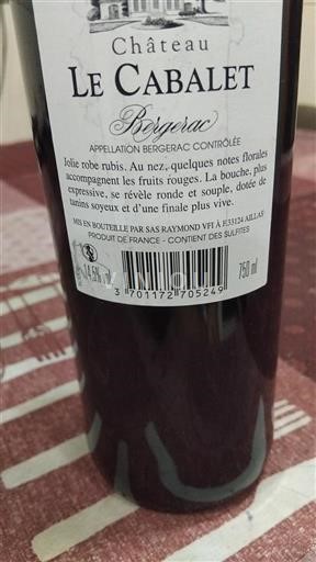 Sydväst Bergerac Château Le Cabalet 2018