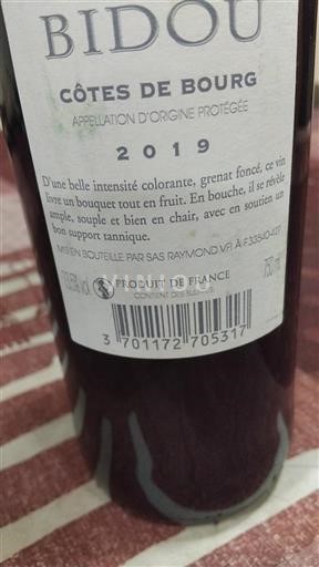 Bordéus Côtes-de-bourg Bidou 2019