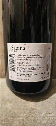 Roussillon Maury Sec Clos del Rey Le Sabina Vermell 2022