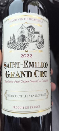 Bordeaux Saint-Émilion Grand Cru Grand vin de bordeaux 2022
