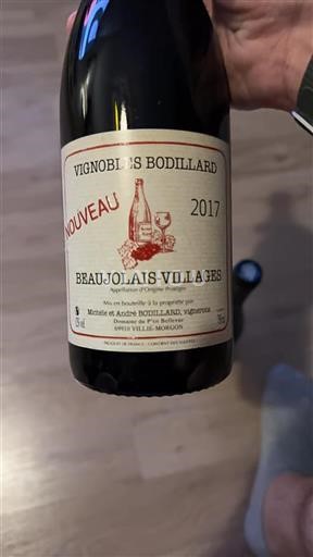 Vin Rouge sec Nouveau Vignobles Bodillard 2017 France Beaujolais Beaujolais Villages AOC