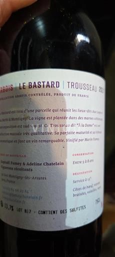 Vin Rouge sec Le Bastard Raphaël Fumey & Adeline Chatelain 2017 France Jura Arbois AOC
