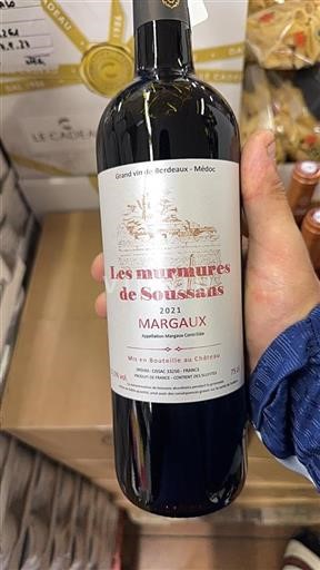 Vin Rouge sec Les Murmures de Soussans 2021 France Bordeaux Margaux AOC