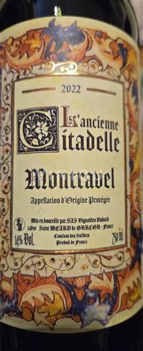 Vin Rouge sec L'ancienne Citadelle 2022 France Sud-Ouest Montravel AOC