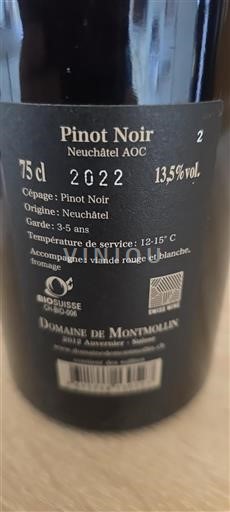 Neuchâtel Neuchâtel PDO Domaine Montmollin Pinot Noir 2022