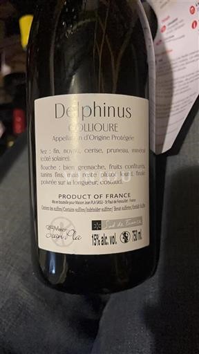 Vin Rouge sec Delphinus Maison Jean Pla 2022 France Roussillon Collioure AOC