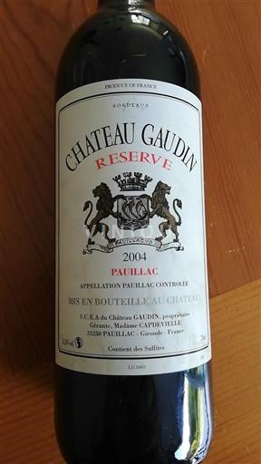 Bordéus Pauillac Château Gaudin Réserve 2004