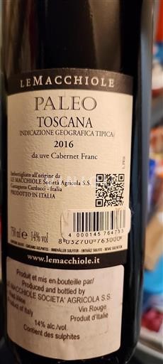 Toscane Le Macchiole Paleo 2016