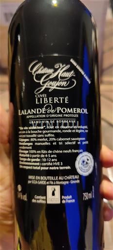 Bordéus Lalande-de-Pomerol Château Haut-Goujon Liberté 2020