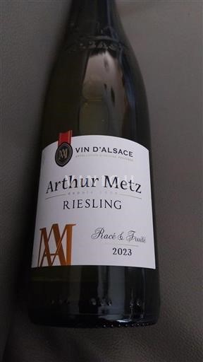Vin Blanc sec Racé & Fruité Arthur Metz 2023 France Alsace Vin de France Vendanges Tardives