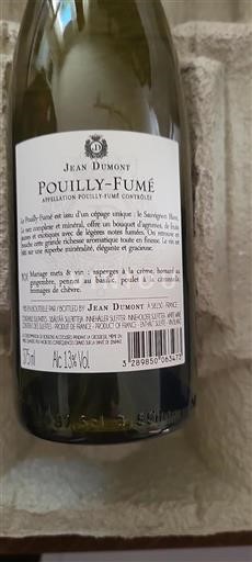 Vin Blanc sec Jean Dumont 2023 France Vallée de la Loire Pouilly-fumé AOC