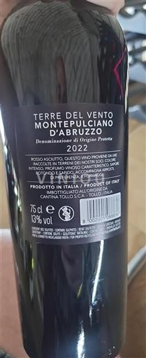 Abruzos Montepulciano d'Abruzzo Cantina Tollo Terre del Vento 2022