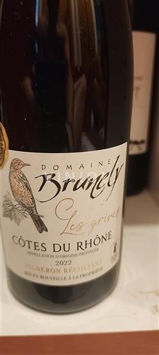 Rhônedalen Côtes du Rhône Domaine Brunely Les Grives 2022