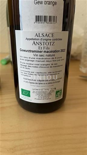 Alsace Grand Cru Anstotz et Fils Gewurztraminer mac%c3%a9ration 2022