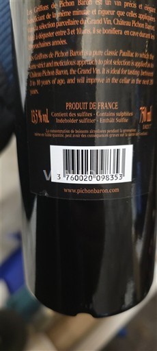Bordeaux Pauillac Grand Cru Château Pichon Baron 2017