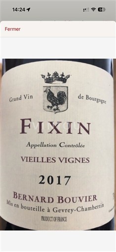 Bourgogne Fixin Bernard Bouvier Vieilles Vignes 2017