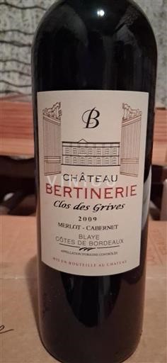 Bordeaux Blaye-Côtes-de-Bordeaux Château Bertinerie Clos des Grives 2009