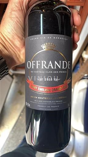 Bordéus Saint-Émilion Grand Cru Clos des Prince Offrande 2015