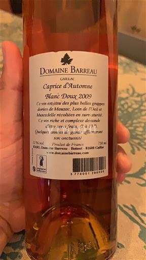 Sudoeste Gaillac Domaine Barreau Caprice d'Automne 2009