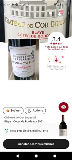 Bordéus Blaye-Côtes-de-Bordéus Château Cor Bugeaud 2021