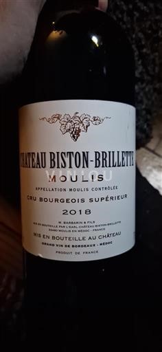Bordeaux Ni doloceno Cru Bourgeois Supérieur Château Biston-Brillette 2018