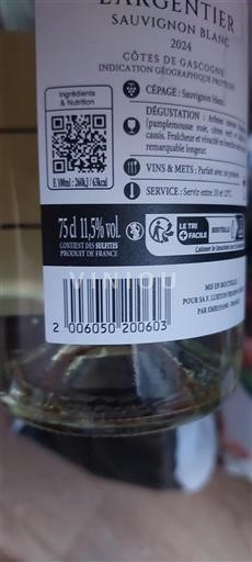 Sydvestfrankrig Côtes de Gascogne L'Argentier Sauvignon Blanc 2024
