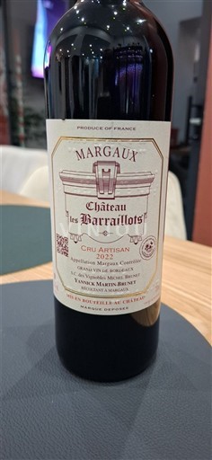 Bordeaux Margaux Cru Artisan Château Les Barraillots 2022