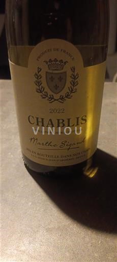 Vin Blanc sec Marthe Sigand 2022 France Bourgogne Chablis AOC