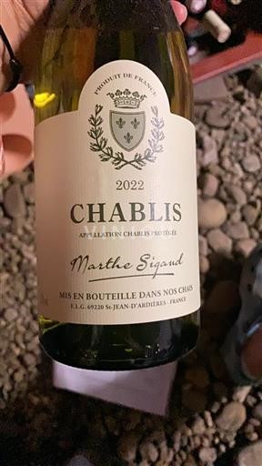 Burgundy Chablis Marthe Sigand 2022