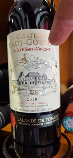 Bordéus Lalande-de-Pomerol Château Haut-Goujon La Rose Saint-Vincent 2018