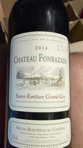 Burdeos Saint-Émilion Gran Cru Grand Cru Château Fonrazade 2014