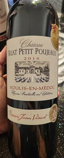 Bordéus Moulis-en-Médoc Château Ruat Petit Poujeaux Réserve Jean Vianid 2016