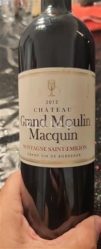 Bordeaux Montagne-Saint-Émilion Château Grand Moulin Macquin 2012