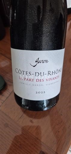 Vallée du Rhône Côtes-du-rhône Domaine Garon La Part des Vivants 2022