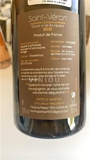 Burgundy Saint-Véran Patrice Martin 2021