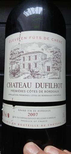 Bordeaux Premières Côtes de Bordeaux Château Dufilhot 2007