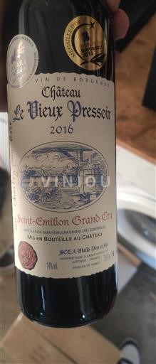 Bordeaux Saint-Émilion Grand Cru Grand Cru Château Le Vieux Pressoir 2016