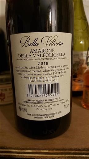 Vin Rouge sec Bella Vittoria 2018 Italie Vénétie Amarone della Valpolicella DOCG