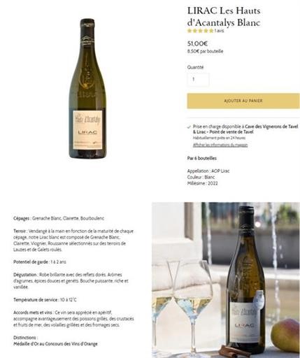 Rhône Valley Lirac Les Hauts Acantalys 2022